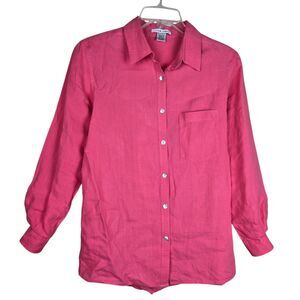 Jillian Jones 100% Linen Top Pink Button Coastal Lagenlook Beach Resort Wear